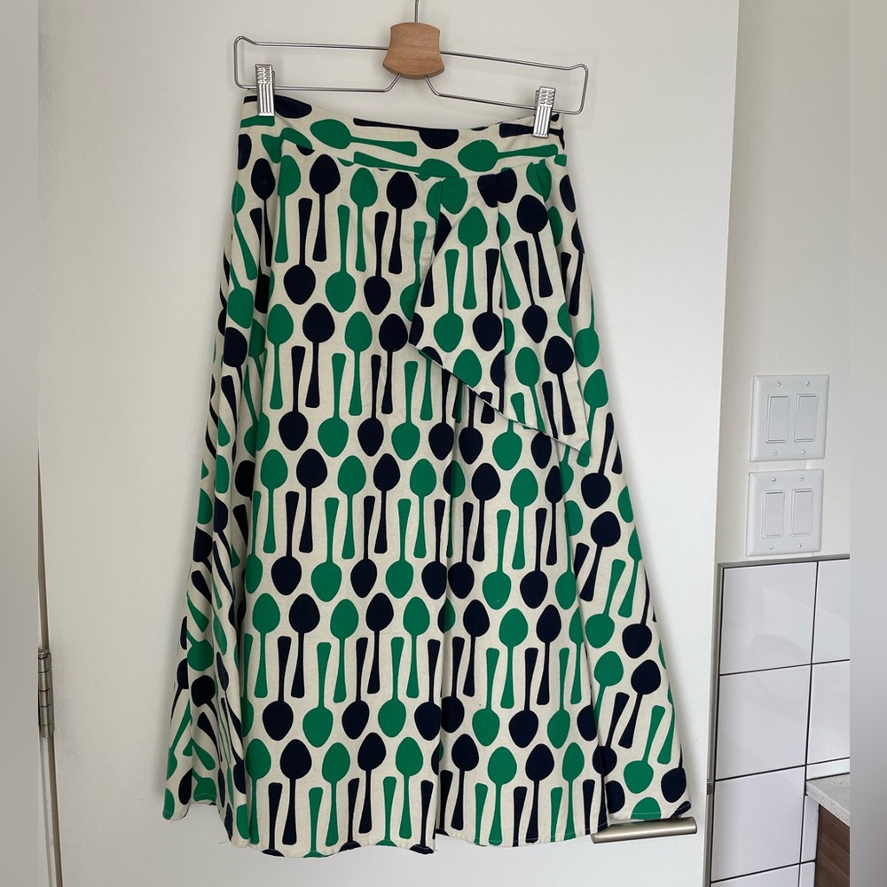 Eva Franco Green and Black Geometric A-Line Skirt